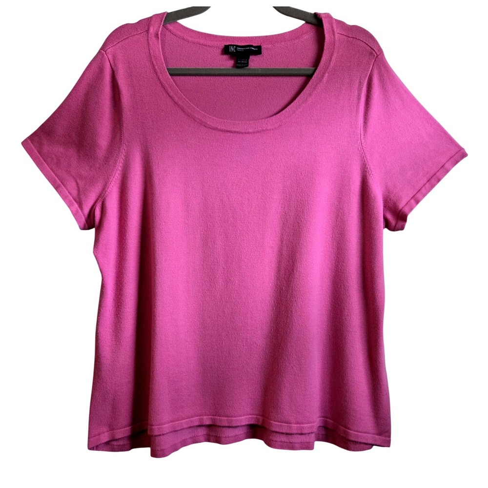 INC Intl Concepts Casual‎ Classic Dusky Pink Scoop Neck Short Sleeve Knit Top 2X